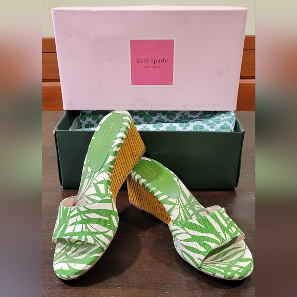 kate spade new york 8.5B Women's Meena palm fronds Wedge Slide Sandals - Picture 1 of 9